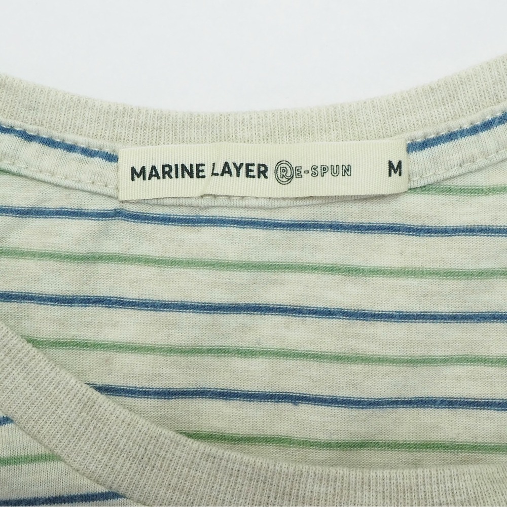 Marine Layer Re-Spun Signature Crew Tee Shirt Mens Medium Beige Striped Retro - Picture 3 of 3